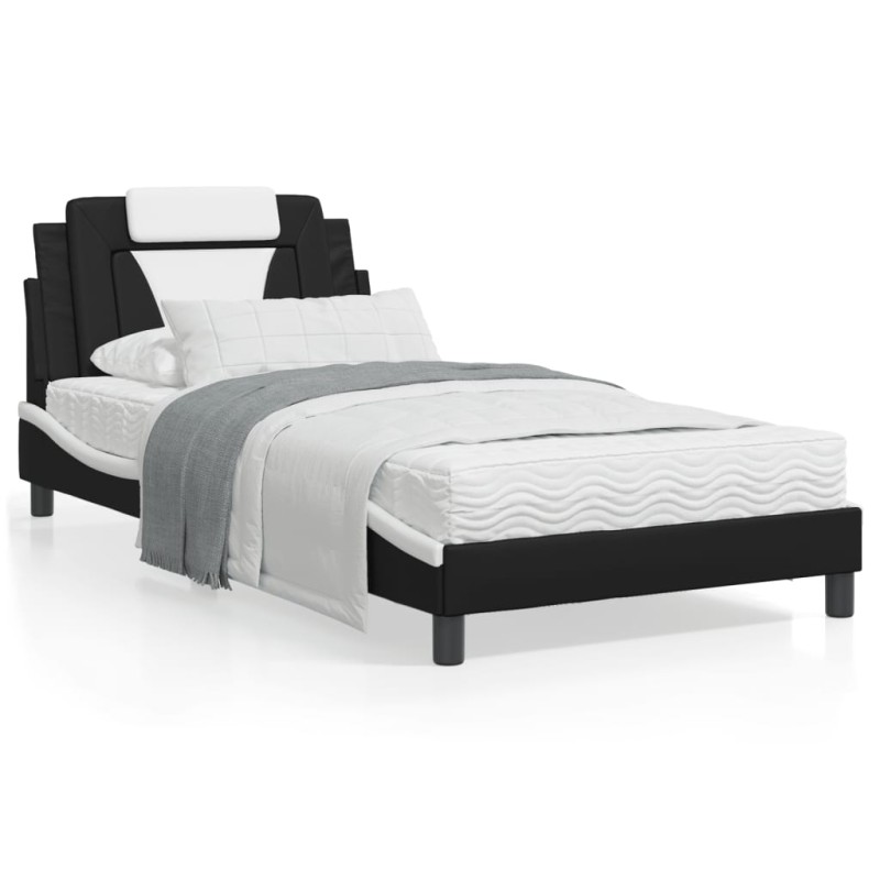 vidaXL Bett mit Matratze Schwarz und Weiß 100x200 cm Kunstleder vidaXL Bett mit Matratze Schwarz und Weiß 100x200 cm Kunstleder