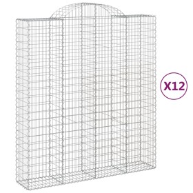 vidaXL Gabionen mit Hochbogen 12Stk. 200x50x220/240cm Verzinktes Eisen