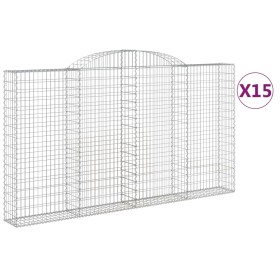 vidaXL Gabionen mit Hochbogen 15 Stk 300x30x160/180cm Verzinktes Eisen