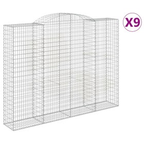 vidaXL Gabionen mit Hochbogen 9 Stk. 300x50x220/240cm Verzinktes Eisen