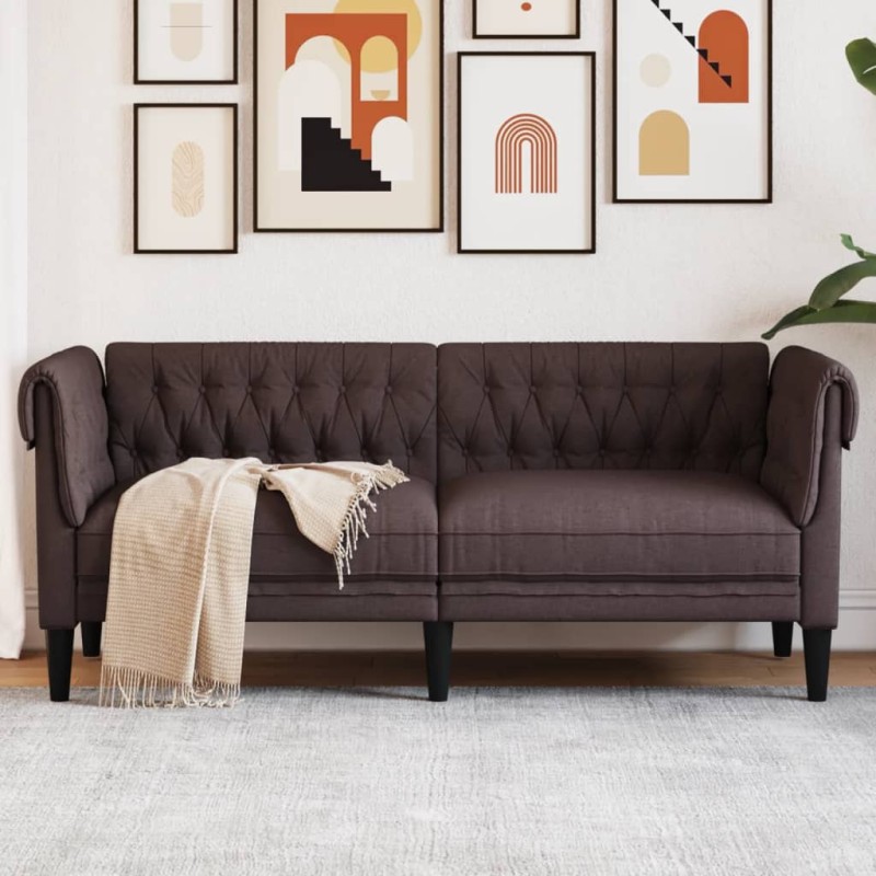 vidaXL Chesterfield-Sofa 2-Sitzer Dunkelbraun Stoff vidaXL Chesterfield-Sofa 2-Sitzer Dunkelbraun Stoff