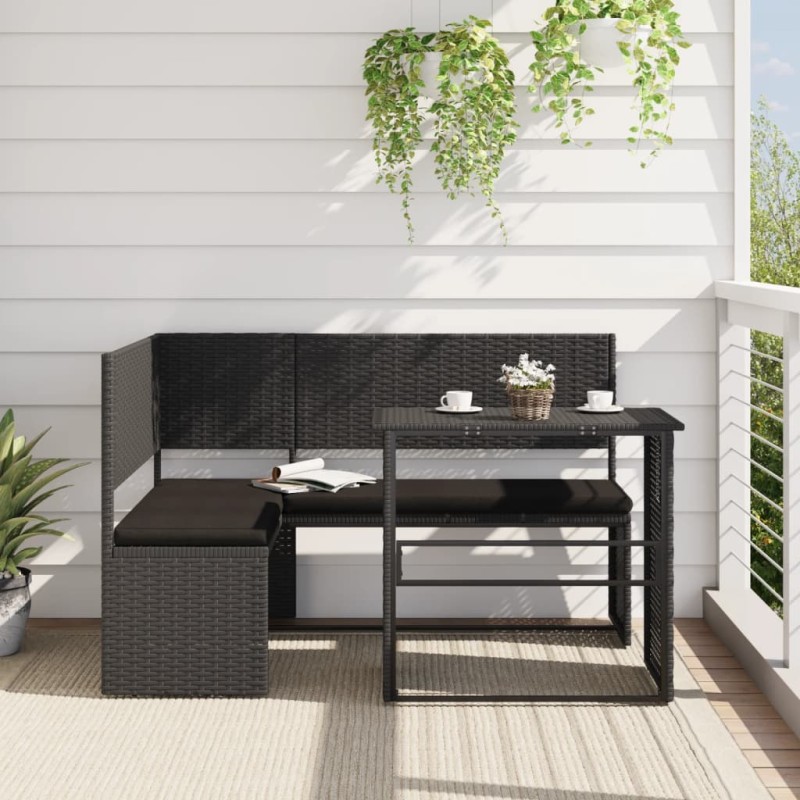 vidaXL Gartensofa in L-Form mit Tisch und Kissen Schwarz Poly Rattan vidaXL Gartensofa in L-Form mit Tisch und Kissen Schwarz Poly Rattan