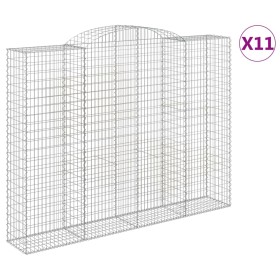 vidaXL Gabionen mit Hochbogen 11 Stk 300x50x220/240cm Verzinktes Eisen