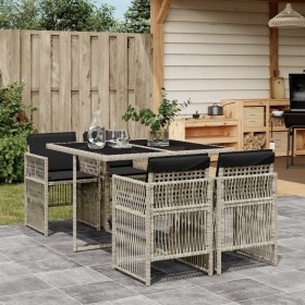 vidaXL 5-tlg. Garten-Essgruppe mit Kissen Hellgrau Poly Rattan