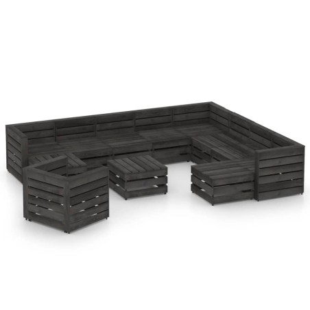 vidaXL 12-tlg. Garten-Lounge-Set Grau Imprägniertes Kiefernholz