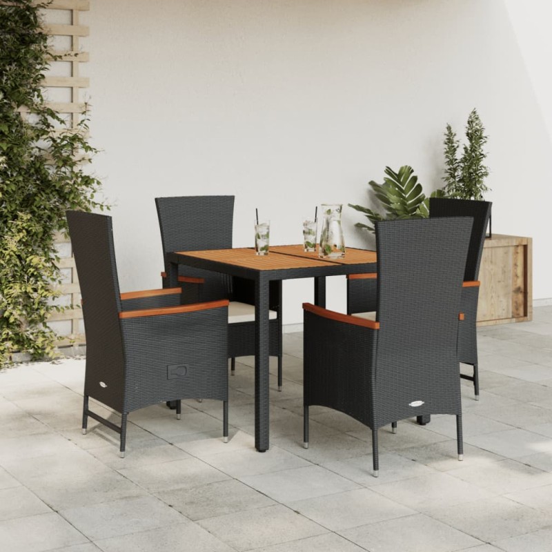 vidaXL 5-tlg. Garten-Essgruppe mit Kissen Schwarz Poly Rattan vidaXL 5-tlg. Garten-Essgruppe mit Kissen Schwarz Poly Rattan