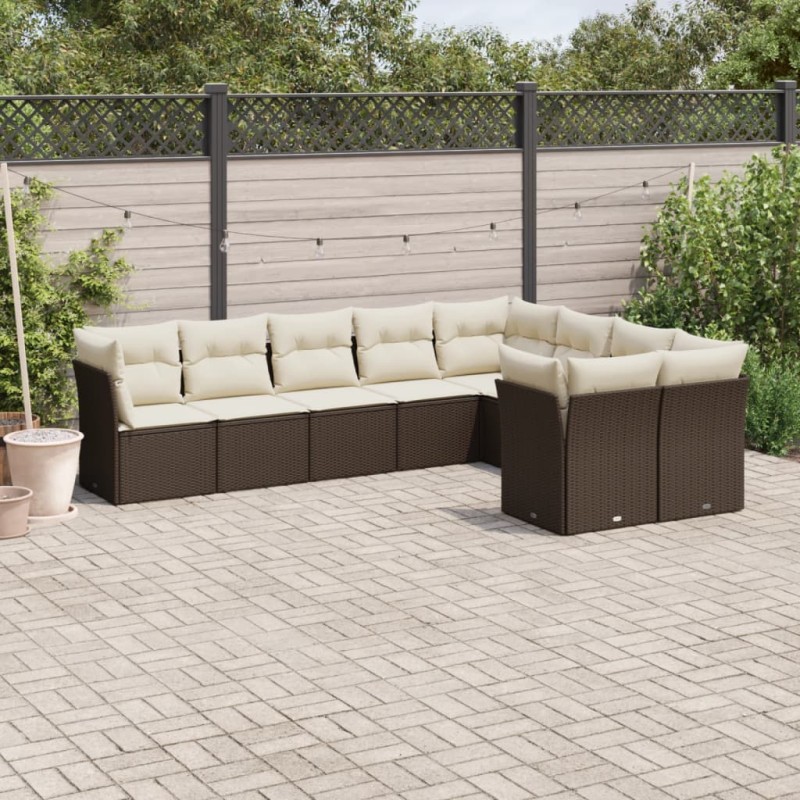 vidaXL 9-tlg. Garten-Sofagarnitur mit Kissen Braun Poly Rattan vidaXL 9-tlg. Garten-Sofagarnitur mit Kissen Braun Poly Rattan
