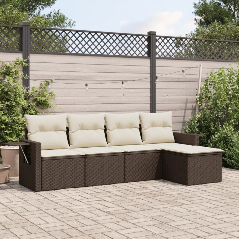 vidaXL 5-tlg. Garten-Sofagarnitur mit Kissen Braun Poly Rattan vidaXL 5-tlg. Garten-Sofagarnitur mit Kissen Braun Poly Rattan