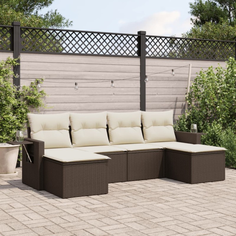 vidaXL 6-tlg. Garten-Sofagarnitur mit Kissen Braun Poly Rattan vidaXL 6-tlg. Garten-Sofagarnitur mit Kissen Braun Poly Rattan