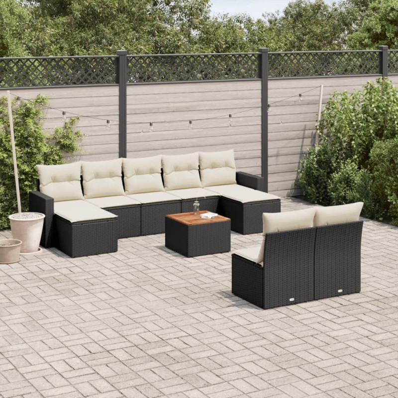 vidaXL 10-tlg. Garten-Sofagarnitur mit Kissen Schwarz Poly Rattan vidaXL 10-tlg. Garten-Sofagarnitur mit Kissen Schwarz Poly Rattan