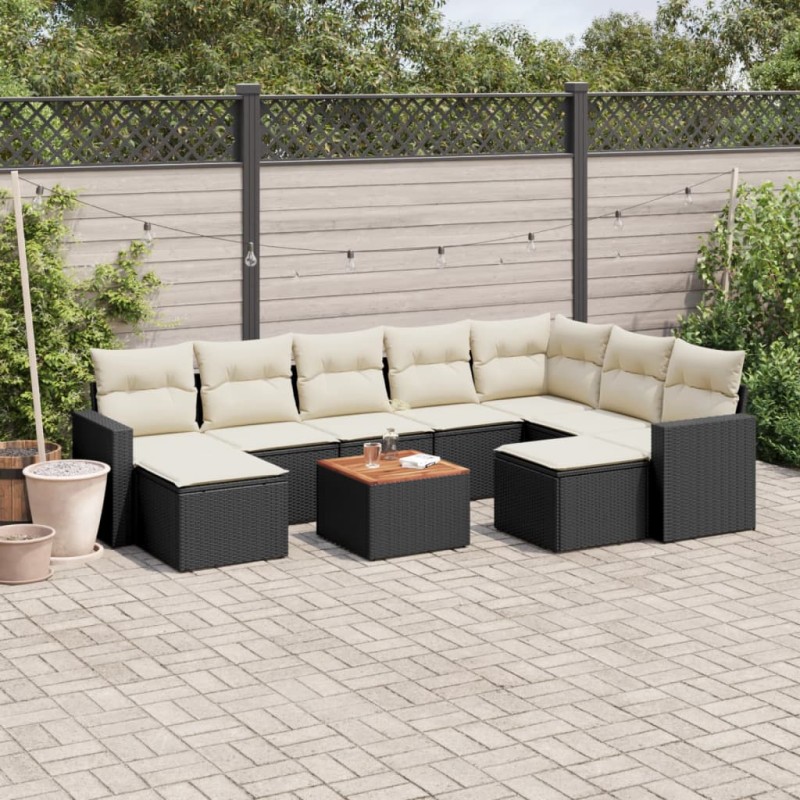 vidaXL 10-tlg. Garten-Sofagarnitur mit Kissen Schwarz Poly Rattan vidaXL 10-tlg. Garten-Sofagarnitur mit Kissen Schwarz Poly Rattan