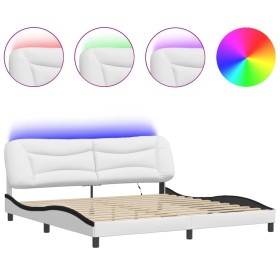 vidaXL Bettgestell mit LED Weiß und Schwarz 200x200 cm Kunstleder