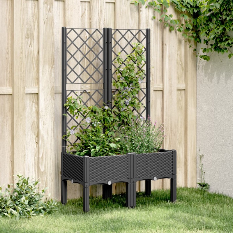 vidaXL Pflanzkübel mit Rankgitter Schwarz 80x40x142 cm PP vidaXL Pflanzkübel mit Rankgitter Schwarz 80x40x142 cm PP
