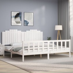 Massivholzbett mit Kopfteil Weiß 200x200 cm
