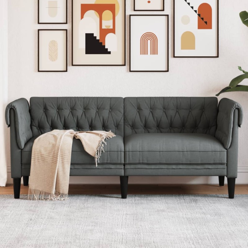 vidaXL Chesterfield-Sofa 2-Sitzer Dunkelgrau Stoff vidaXL Chesterfield-Sofa 2-Sitzer Dunkelgrau Stoff