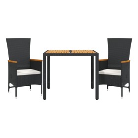 vidaXL 3-tlg. Garten-Essgruppe mit Kissen Schwarz Poly Rattan