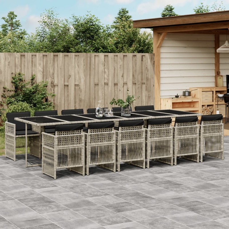 vidaXL 13-tlg. Garten-Essgruppe mit Kissen Hellgrau Poly Rattan vidaXL 13-tlg. Garten-Essgruppe mit Kissen Hellgrau Poly Rattan