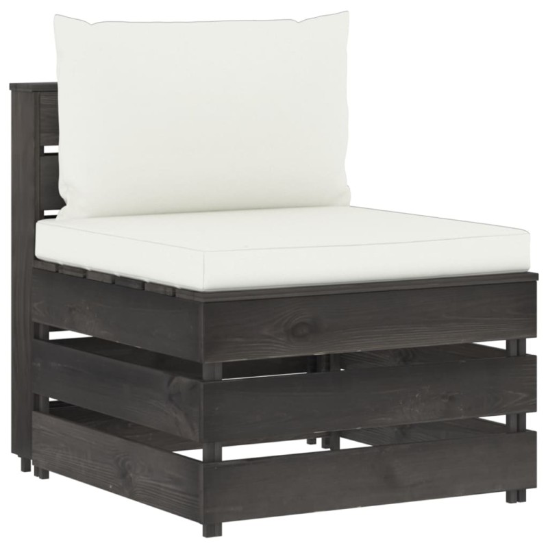 Modulares Mittelsofa mit Kissen Grau Imprägniertes Holz Modulares Mittelsofa mit Kissen Grau Imprägniertes Holz