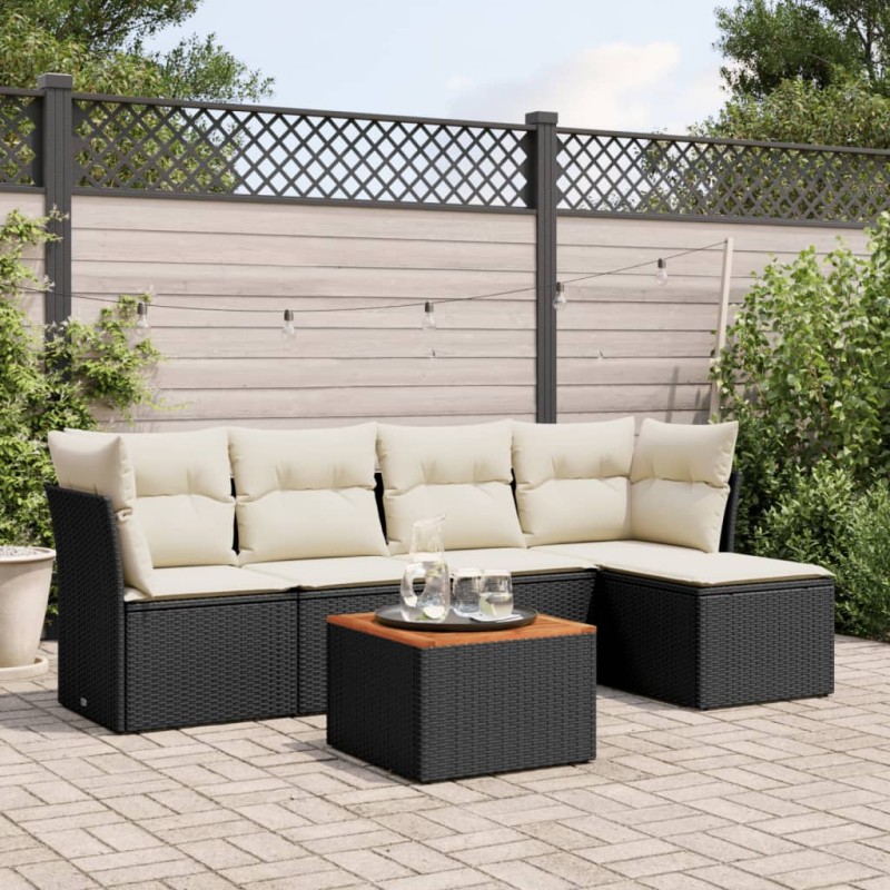 vidaXL 6-tlg. Garten-Sofagarnitur mit Kissen Schwarz Poly Rattan vidaXL 6-tlg. Garten-Sofagarnitur mit Kissen Schwarz Poly Rattan