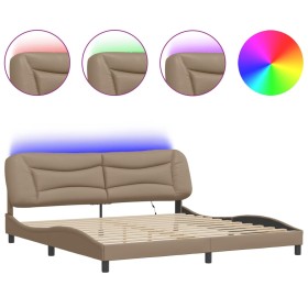 vidaXL Bettgestell mit LED Cappuccino-Braun 200x200 cm Kunstleder