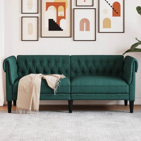 vidaXL Chesterfield-Sofa 2-Sitzer Dunkelgrün Stoff