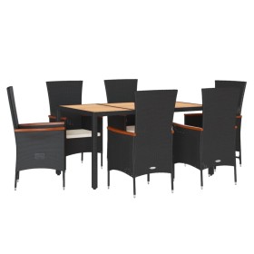 vidaXL 7-tlg. Garten-Essgruppe mit Kissen Schwarz Poly Rattan