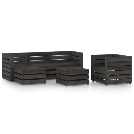 6-tlg. Garten-Lounge-Set Grau Imprägniertes Kiefernholz