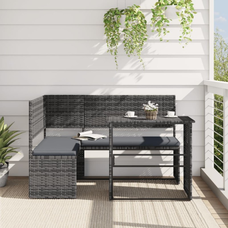 vidaXL Gartensofa in L-Form mit Tisch und Kissen Grau Poly Rattan vidaXL Gartensofa in L-Form mit Tisch und Kissen Grau Poly Rattan