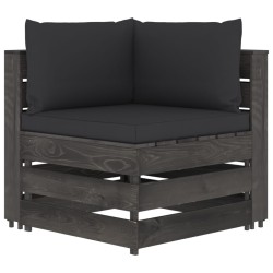 Modulares Ecksofa mit Kissen Grau Imprägniertes Holz