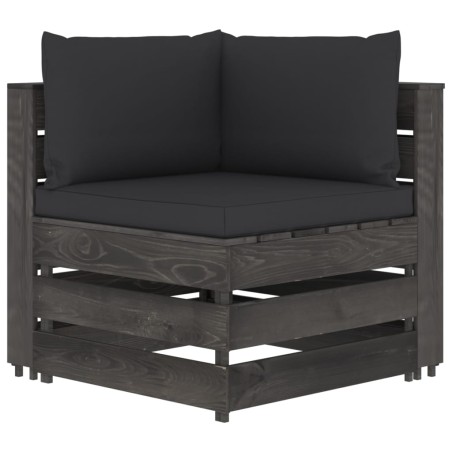 Modulares Ecksofa mit Kissen Grau Imprägniertes Holz