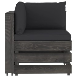 Modulares Ecksofa mit Kissen Grau Imprägniertes Holz