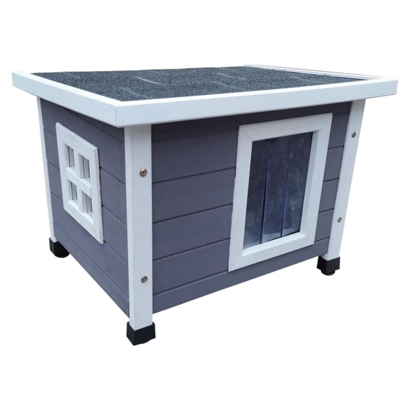 @Pet Outdoor Katzenhaus XL 68,5x54x51,5 cm Holz Grau und Weiß @Pet Outdoor Katzenhaus XL 68,5x54x51,5 cm Holz Grau und Weiß