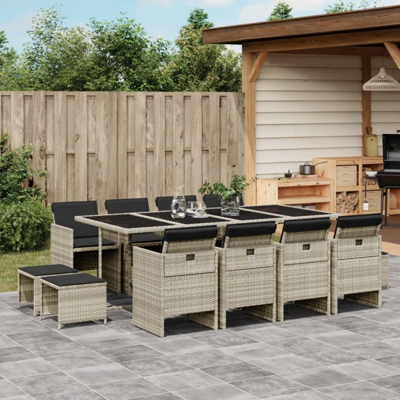vidaXL 13-tlg. Garten-Essgruppe mit Kissen Hellgrau Poly Rattan vidaXL 13-tlg. Garten-Essgruppe mit Kissen Hellgrau Poly Rattan