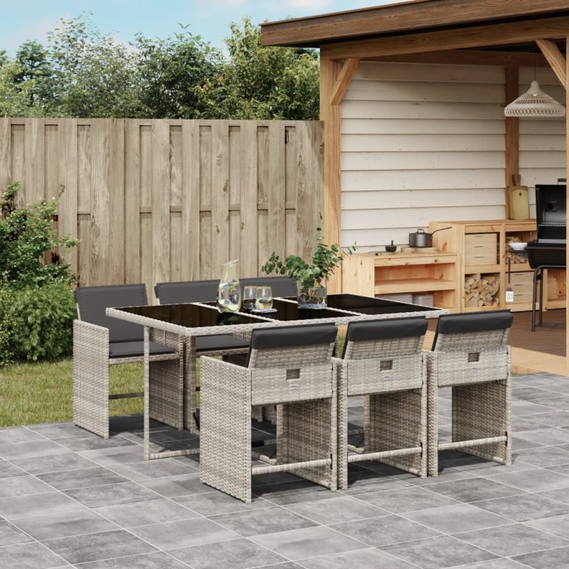 vidaXL 7-tlg. Garten-Essgruppe mit Kissen Hellgrau Poly Rattan vidaXL 7-tlg. Garten-Essgruppe mit Kissen Hellgrau Poly Rattan