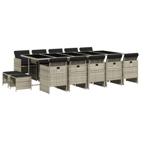vidaXL 15-tlg. Garten-Essgruppe mit Kissen Hellgrau Poly Rattan