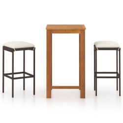 3-tlg. Gartenbar-Set mit Kissen Braun