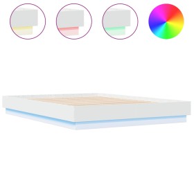 vidaXL Bettgestell mit LED Weiß 150x200 cm