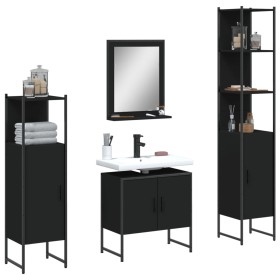 vidaXL 4-tlg. Badmöbel-Set Schwarz Holzwerkstoff