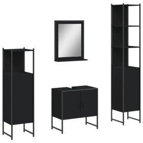 vidaXL 4-tlg. Badmöbel-Set Schwarz Holzwerkstoff