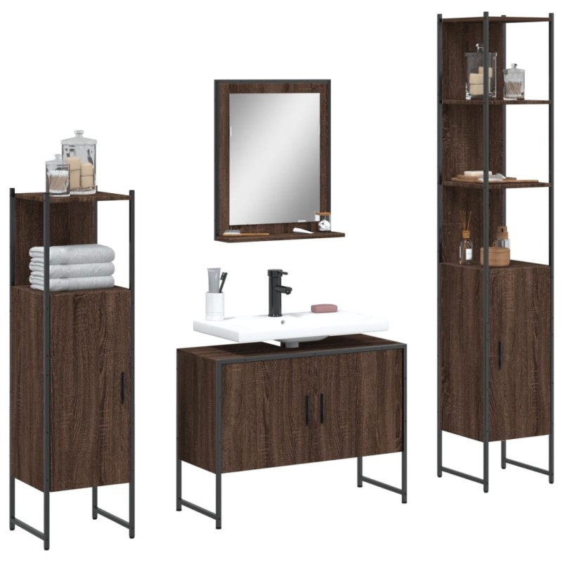 vidaXL 4-tlg. Badmöbel-Set Braun Eichen-Optik Holzwerkstoff vidaXL 4-tlg. Badmöbel-Set Braun Eichen-Optik Holzwerkstoff