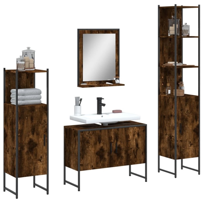 vidaXL 4-tlg. Badmöbel-Set Räuchereiche Holzwerkstoff vidaXL 4-tlg. Badmöbel-Set Räuchereiche Holzwerkstoff
