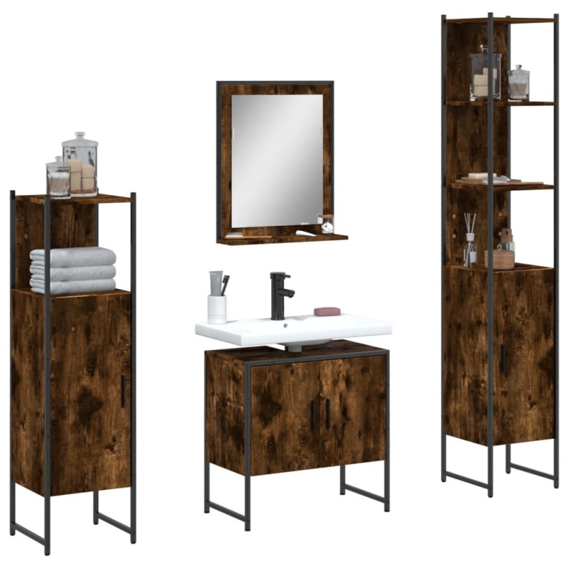 vidaXL 4-tlg. Badmöbel-Set Räuchereiche Holzwerkstoff vidaXL 4-tlg. Badmöbel-Set Räuchereiche Holzwerkstoff