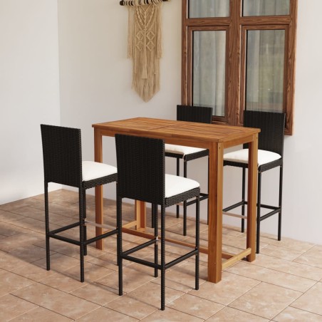 5-tlg. Gartenbar-Set mit Kissen Schwarz