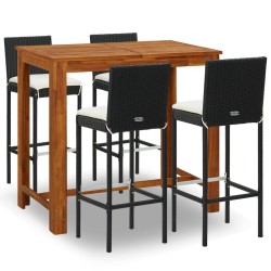 5-tlg. Gartenbar-Set mit Kissen Schwarz