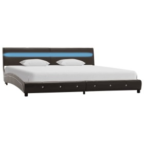 vidaXL Bettgestell mit LED Grau Kunstleder 150x200 cm