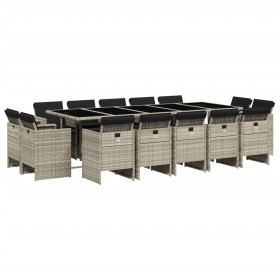 vidaXL 15-tlg. Garten-Essgruppe mit Kissen Hellgrau Poly Rattan