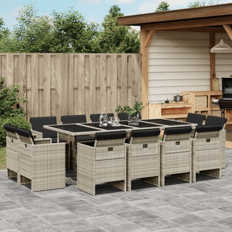 vidaXL 13-tlg. Garten-Essgruppe mit Kissen Hellgrau Poly Rattan vidaXL 13-tlg. Garten-Essgruppe mit Kissen Hellgrau Poly Rattan
