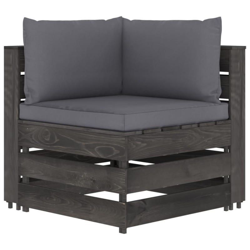 Modulares Ecksofa mit Kissen Grau Imprägniertes Holz Modulares Ecksofa mit Kissen Grau Imprägniertes Holz