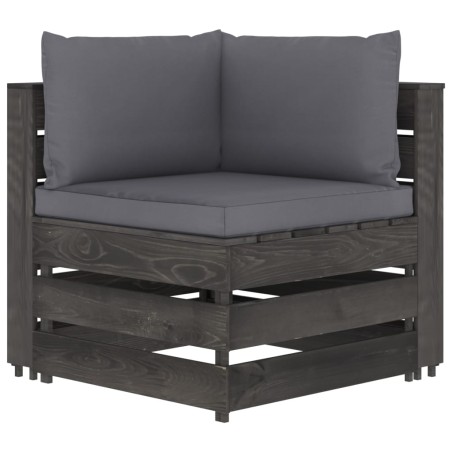 Modulares Ecksofa mit Kissen Grau Imprägniertes Holz