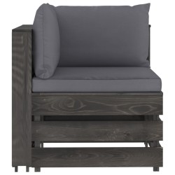 Modulares Ecksofa mit Kissen Grau Imprägniertes Holz